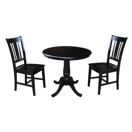 International Concepts Round 36 in Round Extension Dining Table with 2 San Remo Chairs, Black, 36 in W, 48 in L, 28.9 in H K46-36RXT-C10-2